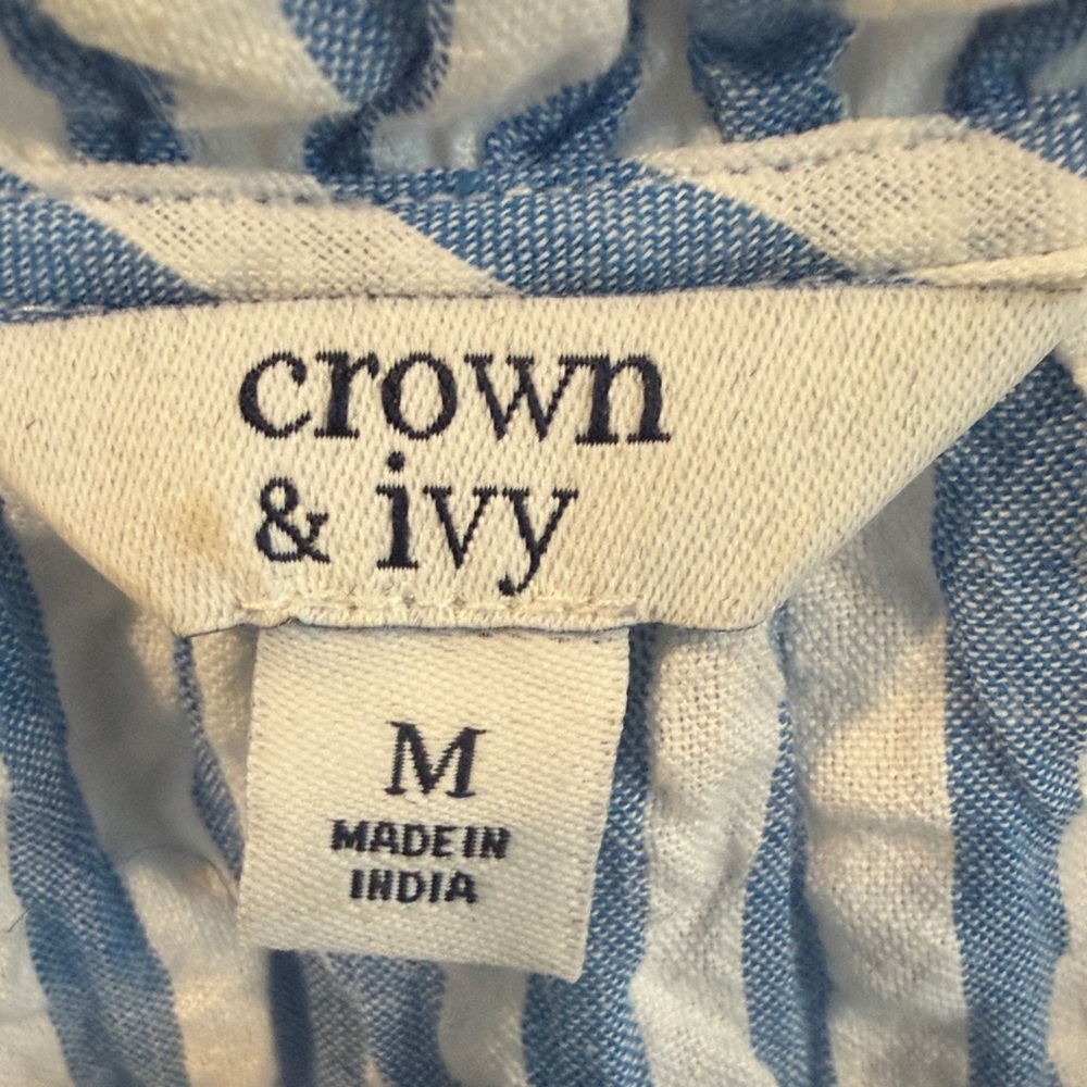 Crown & Ivy Striped Blue & White Sleeveless Tassel Tunic Dress - Picture 2 of 7